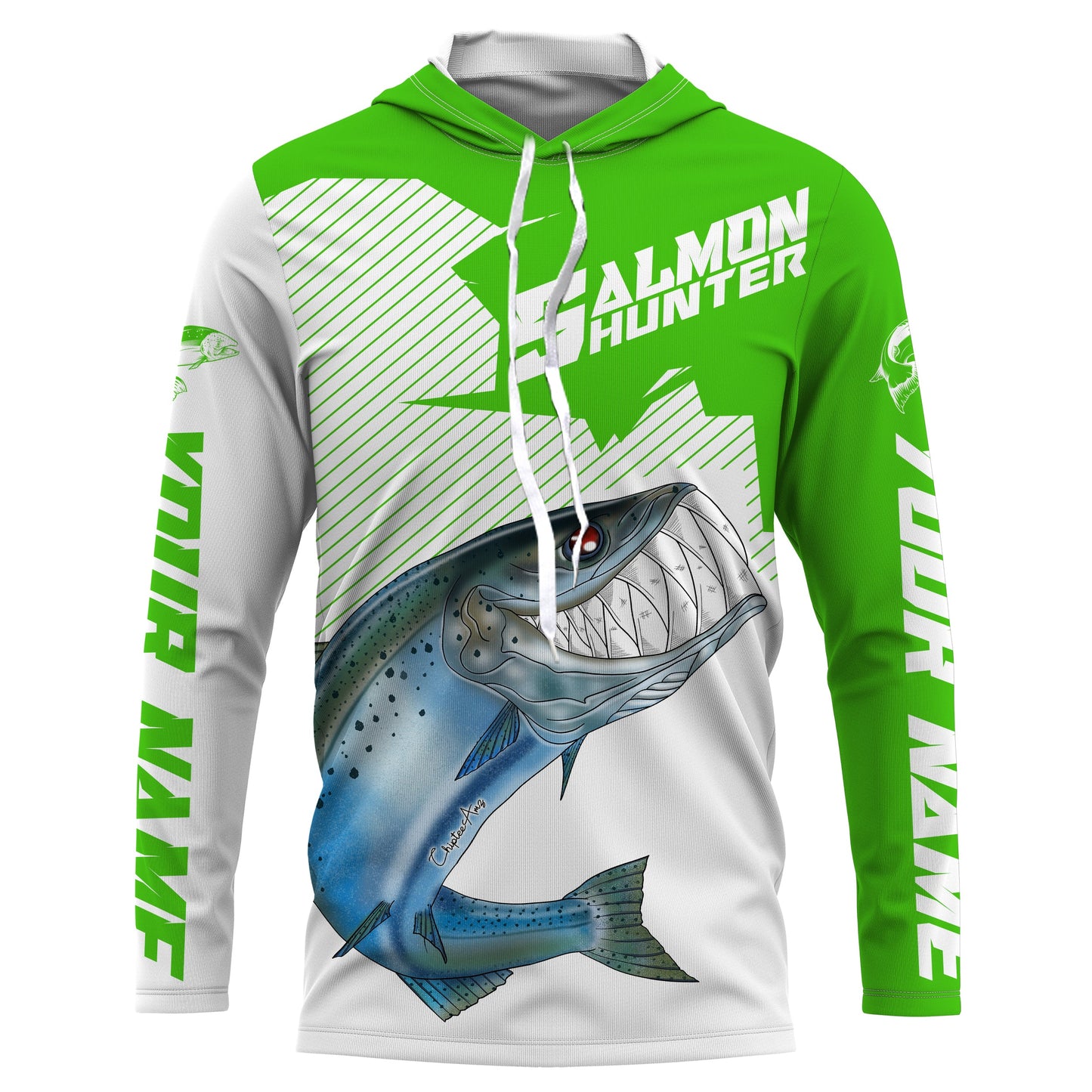 Angry Chinook King Salmon Custom Long sleeve Fishing Shirts, Salmon hunter Fishing jerseys | green IPHW3353