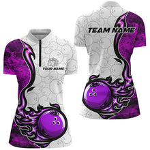 Load image into Gallery viewer, Custom Purple Flame Bowling Shirts For Women Bowling Pattern Bowling Team Jerseys Bowlers IPHW5511