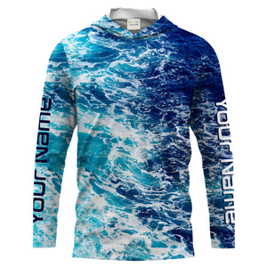 Custom Saltwater Long sleeve Fishing Shirts UV Protection, Sea wave camo Fishing Shirts - IPHW878