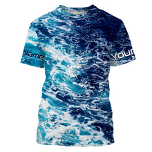 Load image into Gallery viewer, Custom Saltwater Long sleeve Fishing Shirts UV Protection, Sea wave camo Fishing Shirts - IPHW878