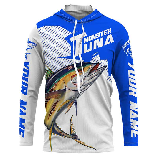 Monster Tuna Fishing jerseys, Yellowfin Tuna fish skull Custom Long sleeve Fishing Shirts | blue IPHW3532