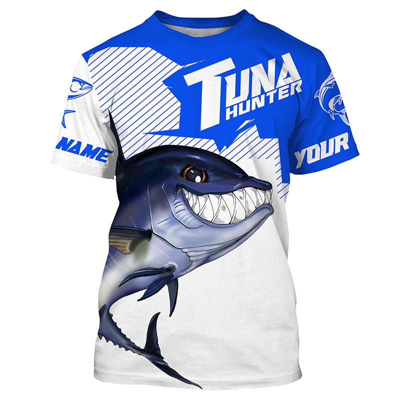 Bluefin Tuna hunter Fishing jerseys, Custom Angry Tuna Long sleeve performance Fishing Shirts |blue IPHW3404