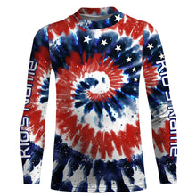 Load image into Gallery viewer, Red White and Blue American Tie dye Flag Custom UV Long Sleeve Fishing Shirts, Patriotic Fishing Shirts - IPHW1714