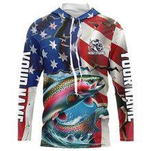 Load image into Gallery viewer, Custom American Flag Rainbow Trout Long Sleeve Fishing Shirts, Patriotic Trout Fisherman Jerseys IPHW6101