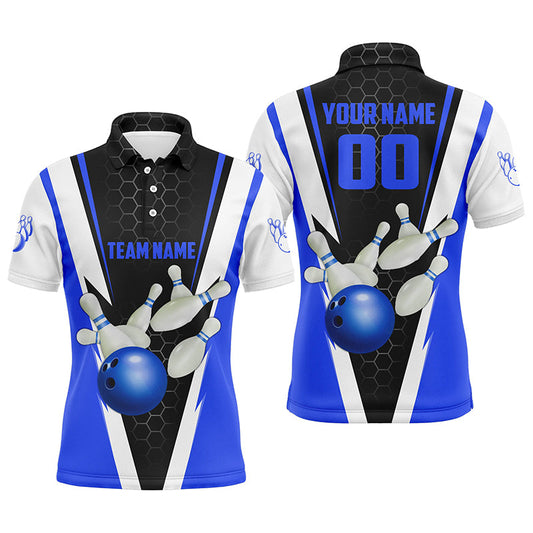 Strike Bowling Custom Blue Bowling Polo Shirts For Men, Bowling Team Jerseys With Name And Number IPHW5281