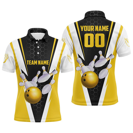 Custom Yellow Strike Bowling Polo Shirts For Men, Bowling Team Jerseys With Name And Number IPHW5285