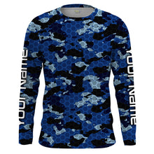 Load image into Gallery viewer, Custom Blue Fishing camo Long Sleeve performance Fishing Shirts, UV Protection Fishing apparel - IPHW1474