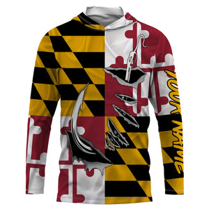 Maryland Flag 3D Fish Hook UV Protection Custom Long Sleeve performance Fishing Shirts IPHW493