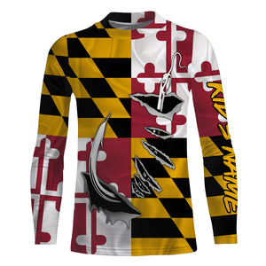 Maryland Flag 3D Fish Hook UV Protection Custom Long Sleeve performance Fishing Shirts IPHW493