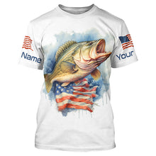 Load image into Gallery viewer, Bass Fishing American Flag Long Sleeve Fishing Shirts, Personalized Patriotic Bass Fishing Jerseys IPHW4696