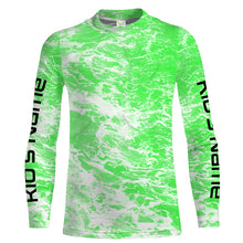 Load image into Gallery viewer, Custom Saltwater Long sleeve Fishing Shirts UV Protection, Sea wave camo Fishing Shirts | green - IPHW1502