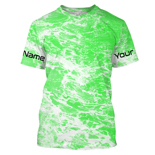 Custom Saltwater Long sleeve Fishing Shirts UV Protection, Sea wave camo Fishing Shirts | green - IPHW1502