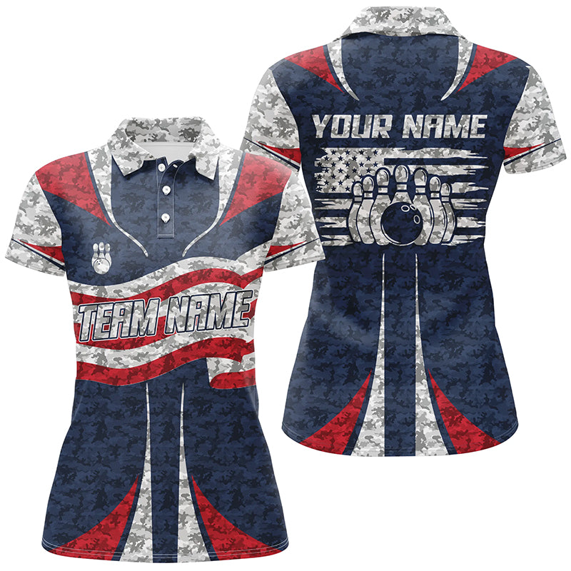 Personalized American Flag Bowling Team Shirts For Women Patriotic Bowling League Outfits IPHW5487