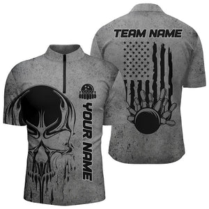 Personalized Skull Bowling Shirt For Men Custom Team Name American Flag Bowler Jersey Polo Shirt IPHW5324