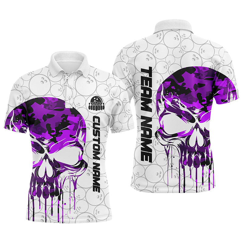 Custom Purple Camo Skull Bowling Polo Shirts Men Team Bowling Jerseys Bowling League Outfit IPHW5326