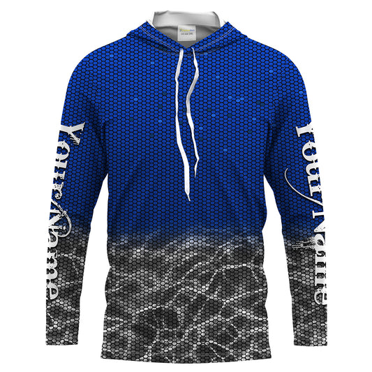 Custom Blue Fishing camo Long Sleeve performance Fishing Shirts, UV Protection Fishing apparel - IPHW1515