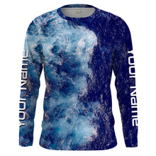 Load image into Gallery viewer, Personalized Saltwater Long sleeve Fishing Shirts UV Protection, Sea wave camo Fishing Shirts - IPHW1516
