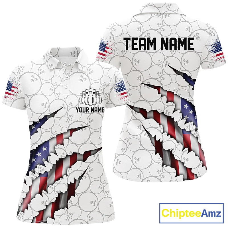 Personalized American Flag Bowling Team Shirts For Women Patriotic Bowling Gifts IPHW5523