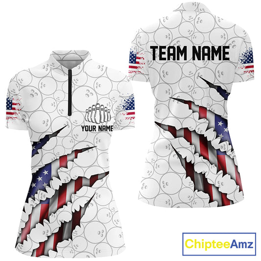 Personalized American Flag Bowling Team Shirts For Women Patriotic Bowling Gifts IPHW5523