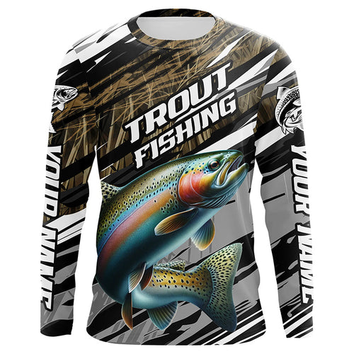 Rainbow Trout Fishing Camo Long Sleeve Fishing Shirts, Custom Steelhead Fishing Jerseys IPHW5950