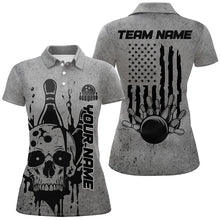 Load image into Gallery viewer, Custom American Flag Skull Bowling Shirts For Women, Patriotic Team Bowling Jerseys IPHW5845