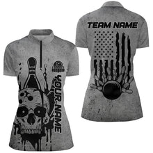 Load image into Gallery viewer, Custom American Flag Skull Bowling Shirts For Women, Patriotic Team Bowling Jerseys IPHW5845