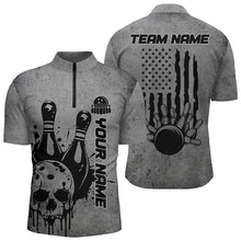 Load image into Gallery viewer, Custom American Flag Skull Bowling Shirts For Men, Patriotic Team Bowling Jerseys IPHW5846