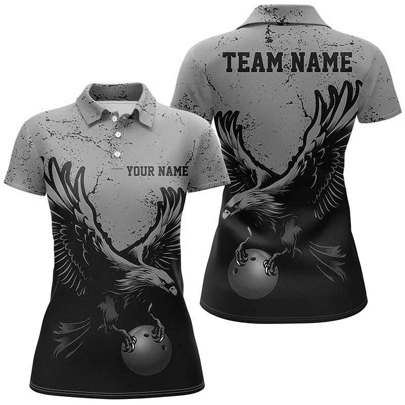 Custom Gray Eagle Women Bowling Team Shirts Grunge Vintage Bowling Team Jerseys Outfits IPHW5849
