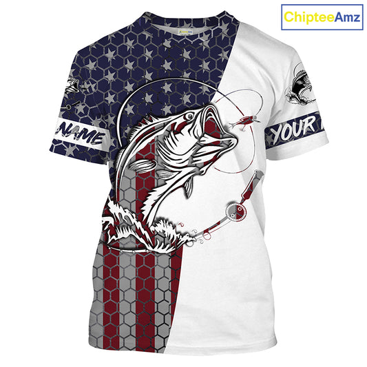 Bass Fishing American Flag Custom Long Sleeve performance Fishing shirts, persoanlized Patriotic Bass Fishing jerseys - IPHW1382
