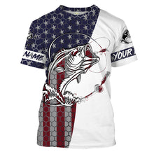 Load image into Gallery viewer, Bass Fishing American Flag Custom Long Sleeve performance Fishing shirts, persoanlized Patriotic Bass Fishing jerseys - IPHW1382