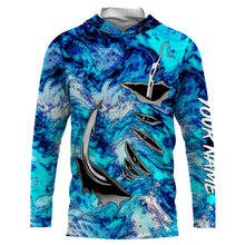 Load image into Gallery viewer, Fishing camo Fish hook Custom Long sleeve performance Fishing Shirts, blue camo Fishing jerseys IPHW2937