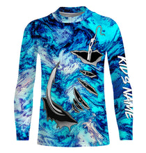 Load image into Gallery viewer, Fishing camo Fish hook Custom Long sleeve performance Fishing Shirts, blue camo Fishing jerseys IPHW2937