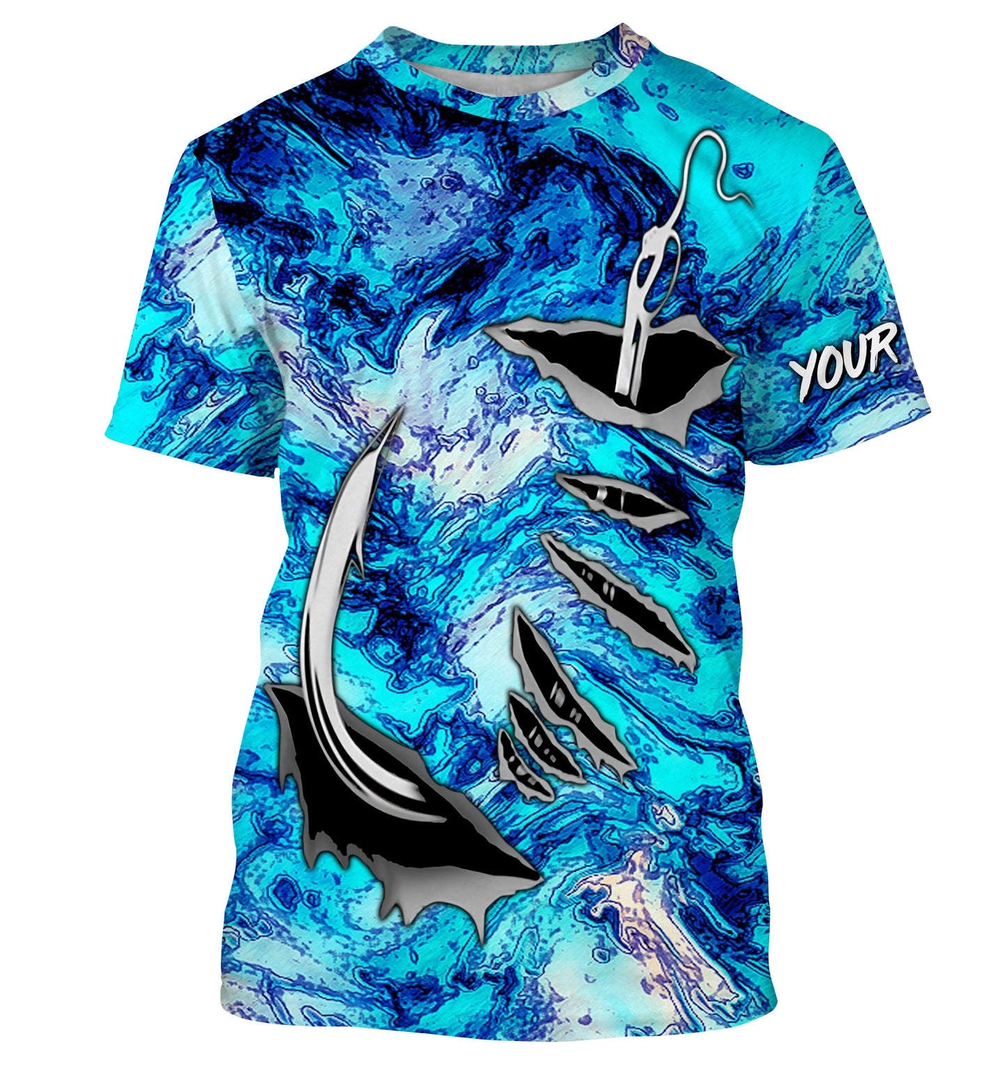 Fishing camo Fish hook Custom Long sleeve performance Fishing Shirts, blue camo Fishing jerseys IPHW2937
