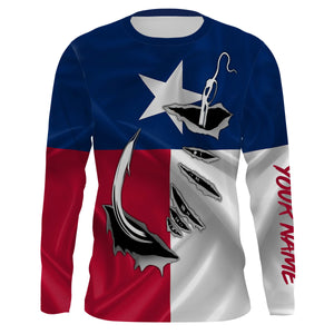 TX Fishing 3D Fish Hook Texas Flag UV protection custom long sleeves shirts personalized fishing apparel gifts IPH1891