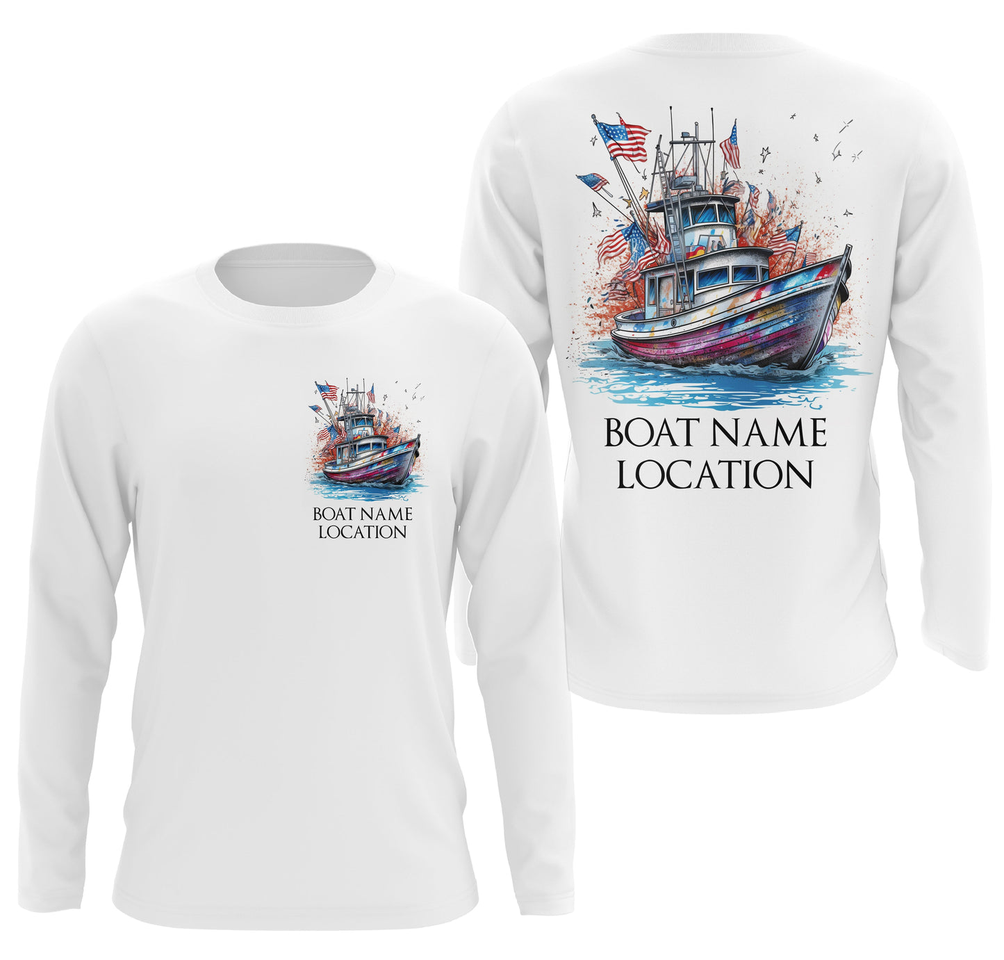 Custom Boat Fishing Long Sleeve American Fishing Shirts, Patriotic Fishing Boat Name Shirt IPHW4780