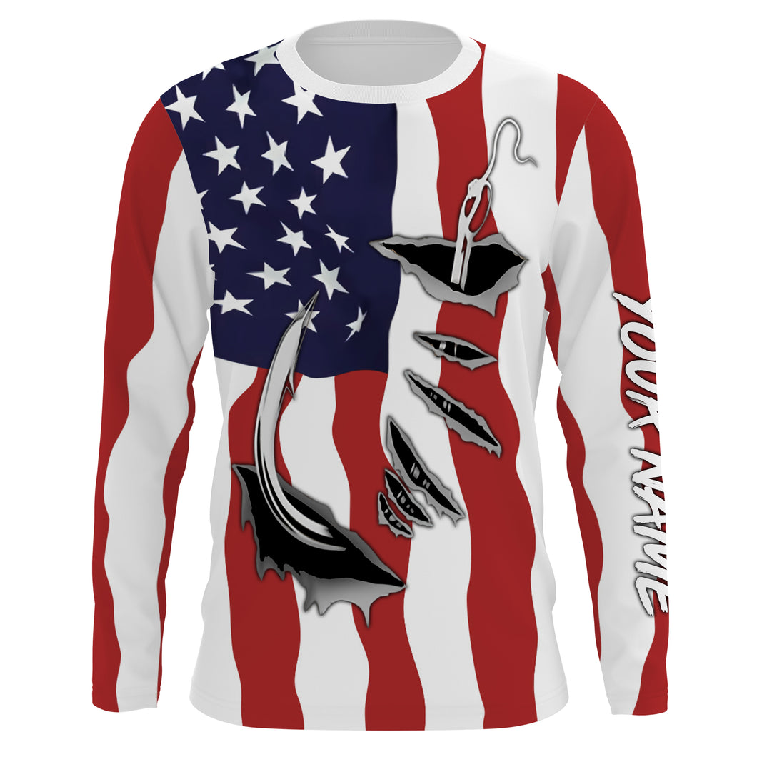 US Fishing Fish Hook American flag UV protection custom long sleeves shirts Patriotic fishing apparel IPH1900