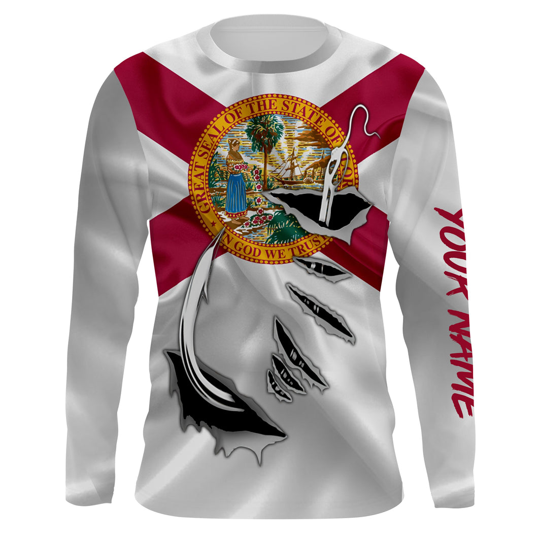 Florida Flag 3D Fish hook Custom Long Sleeve performance Fishing Shirts IPH1901