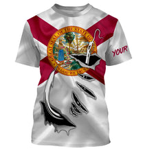 Load image into Gallery viewer, fishing hook florida flag fishing t shirt