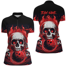 Load image into Gallery viewer, Custom Red Skull Bowling Team Shirts, Flame Bowling Jerseys Bowlers Shirts For Women IPHW5841