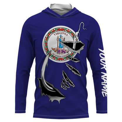 VA Virginia Flag Fishing 3D Fish Hook UV protection quick dry customize name long sleeves shirts personalized Patriotic fishing apparel gift for Fishing lovers IPH1910