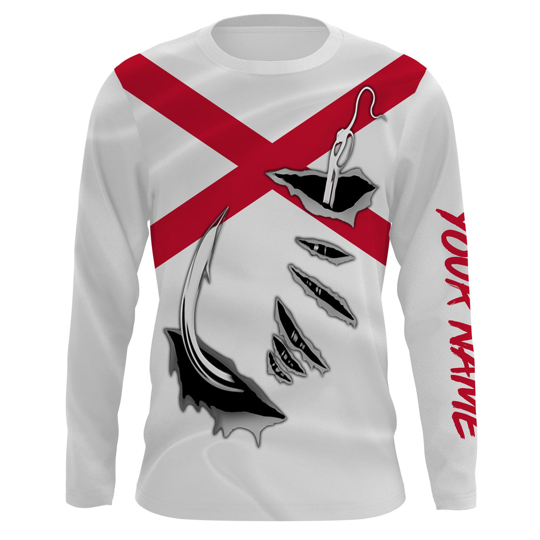 AL Fishing 3D Fish Hook Alabama Flag UV protection Custom long sleeves Fishing shirts IPH1914