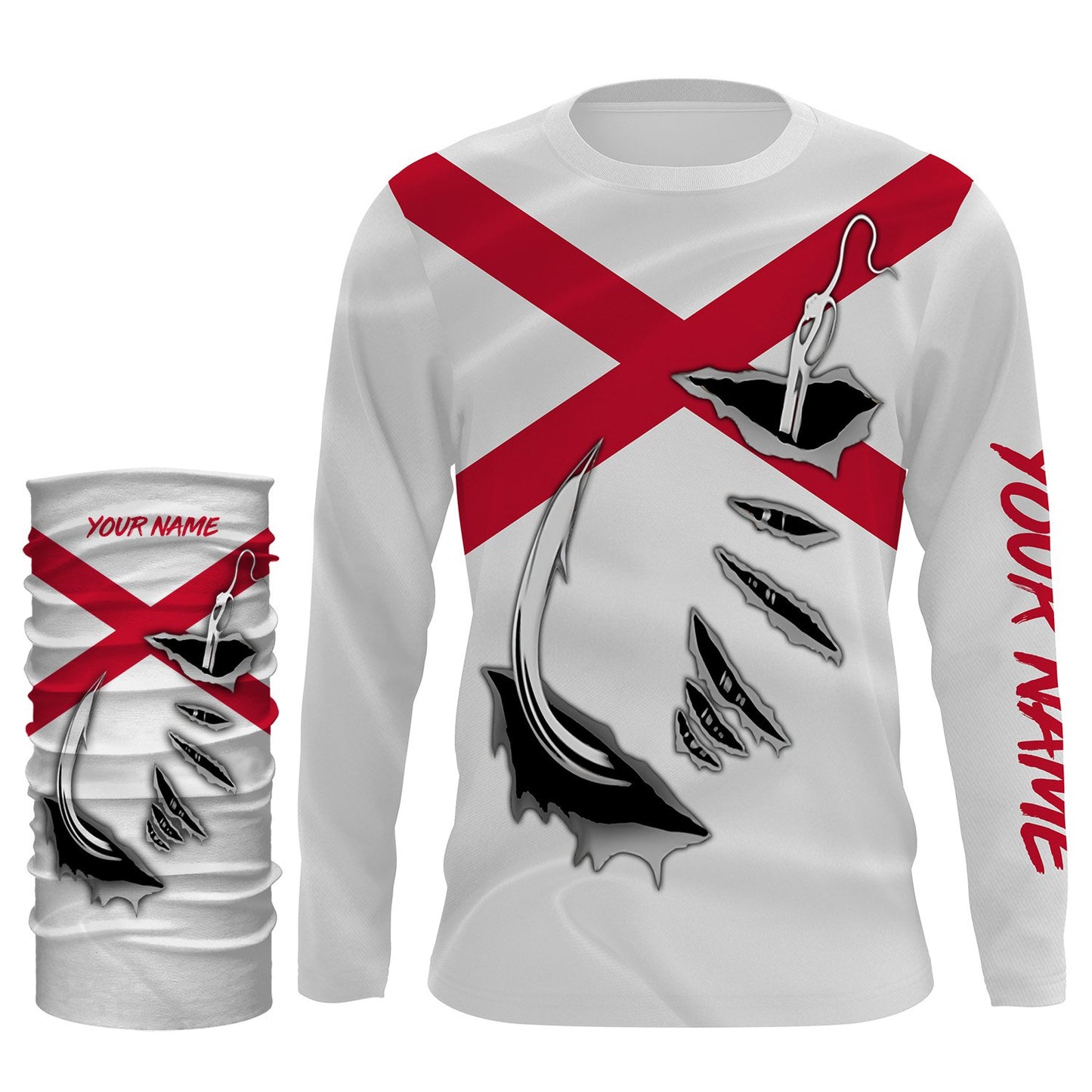 AL Fishing 3D Fish Hook Alabama Flag UV protection Custom long sleeves Fishing shirts IPH1914