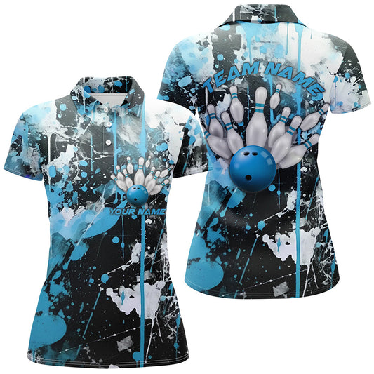 Blue Camo Bowling Team Shirts Women Polo Personalized Bowling League Jerseys Strike Bowling IPHW5413