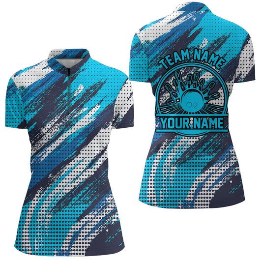 Personalized Bowling Shirts For Women, Bowling Balls And Pins Bowling Team Shirts | Blue IPHW4508