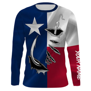 Custom Texas Flag Texas Fishing 3D Fish Hook UV Protection Long Sleeve personalized fishing apparel gift IPHW435