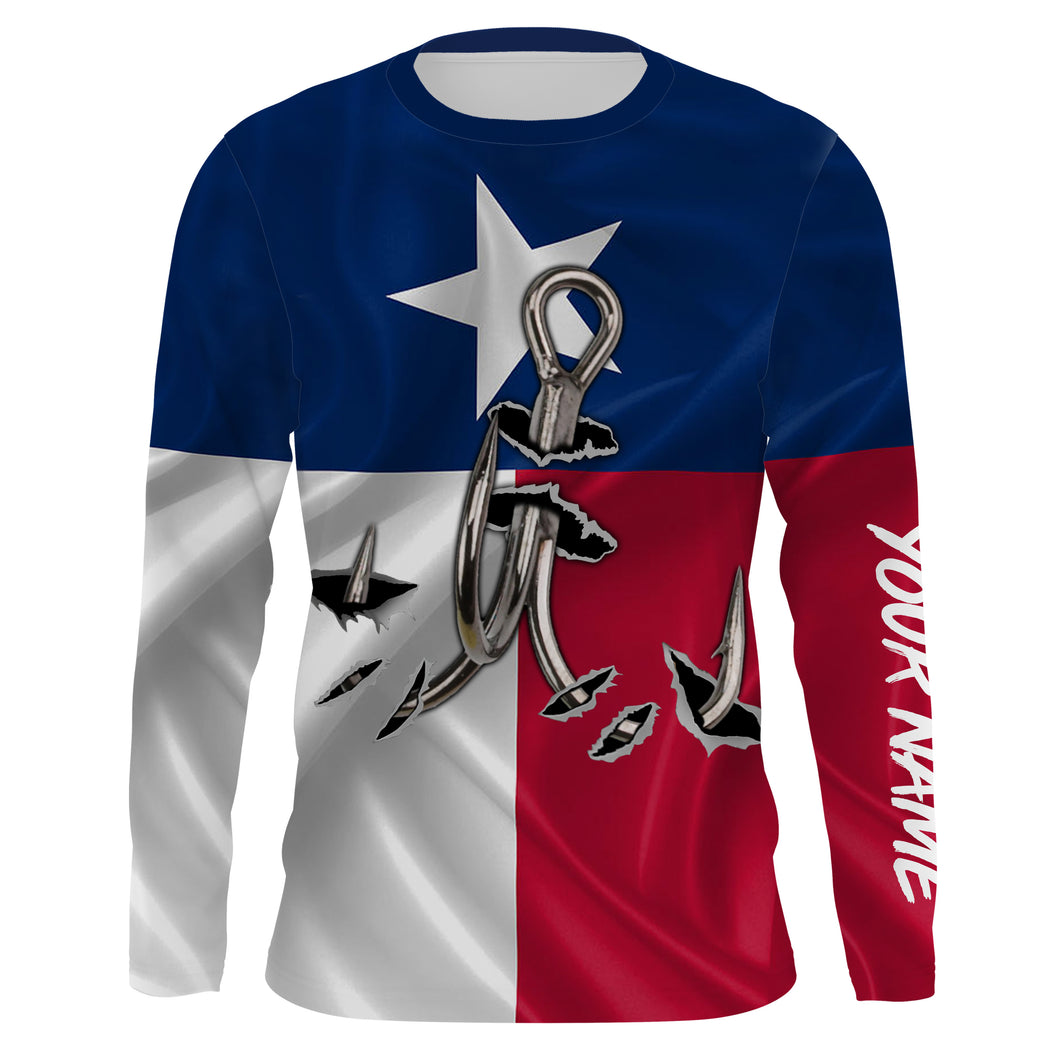 Custom Texas Flag Texas Fishing 3D Fish Hook UV Protection Long Sleeve personalized fishing apparel gift IPHW434