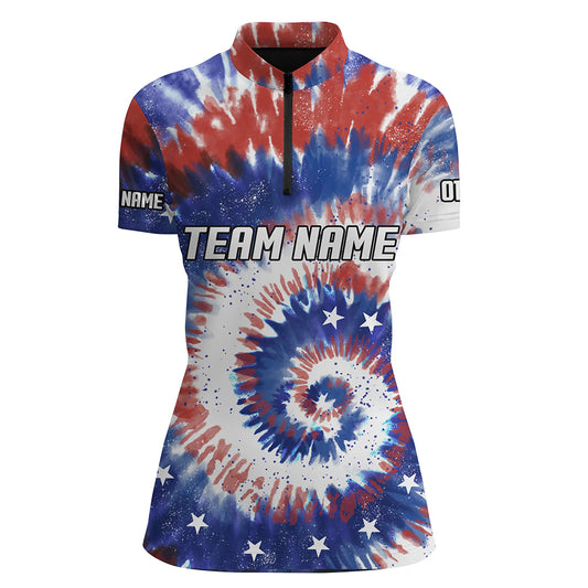 American Flag Tie Dye Bowling Shirts For Women, Custom Bowling Team Jerseys IPHW4525