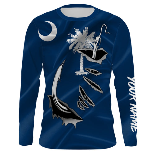 SC Fishing Custom South Carolina Flag 3D Fish Hook UV Protection Long sleeve personalized fishing apparel gifts IPHW466