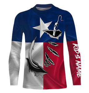 Custom Texas Flag Texas Fishing 3D Fish Hook UV Protection Long Sleeve personalized fishing apparel gift IPHW450