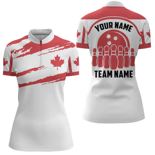 Canada Bowling Team Quarter Zip Shirts For Ladies, Custom Bowling Team Jersey Bowler Outfit IPHW5259